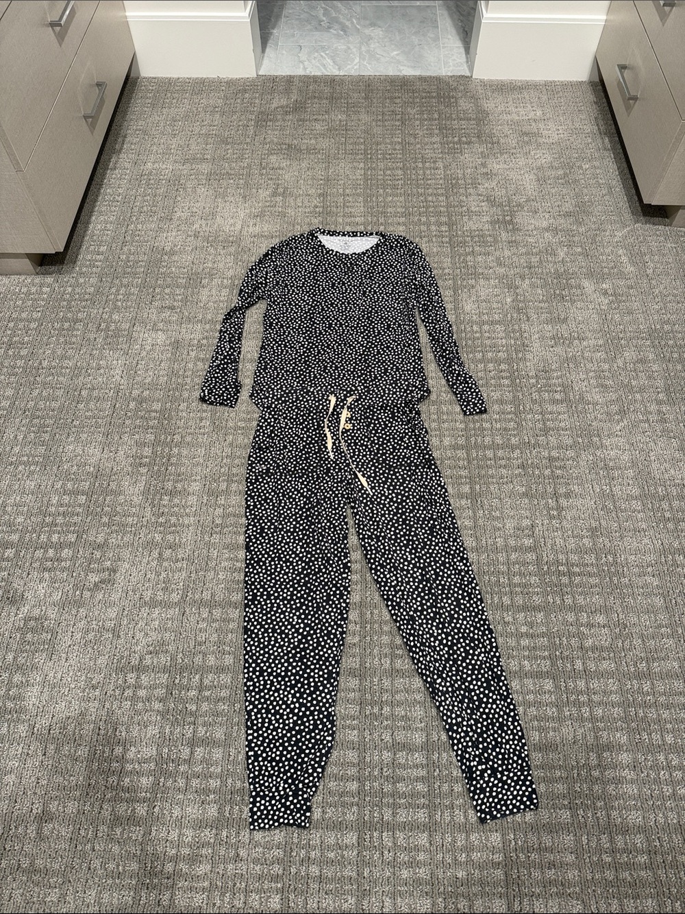 Women’s  Long Sleeve Black Dot Pajama Set